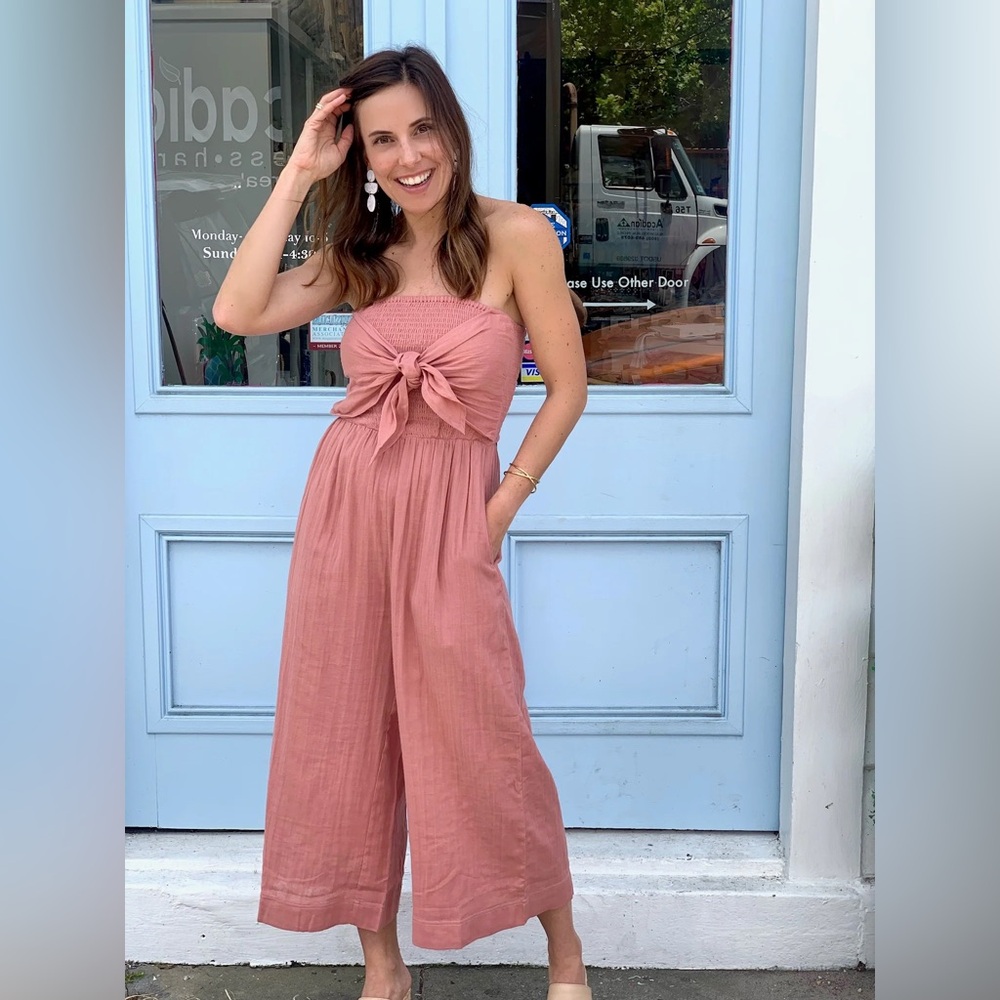 NWT Bishop + Young Elva Strapless Tie-Front Striped Jumpsuit - Coral